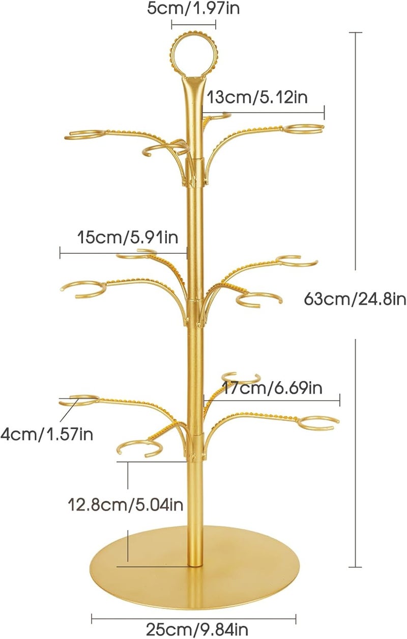 KUK Cocktail Tree Stand for Party, Metal Drink Tower with 3 Tier 12 Holders, Bar Drinks Tree Display Wine Glasses Holder Suitable for Champagne Cocktails Martini at Christmas Weddings Bridal Shower (Gold) - Image 2